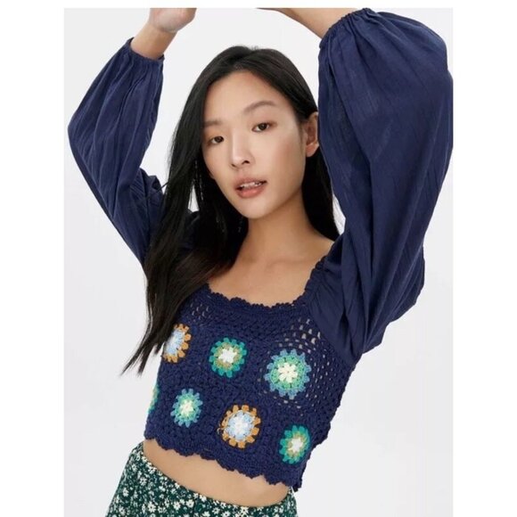 aerie Tops - Aerie Crochet Granny Square Crop Top Women Size M Hippie Festival Coachella